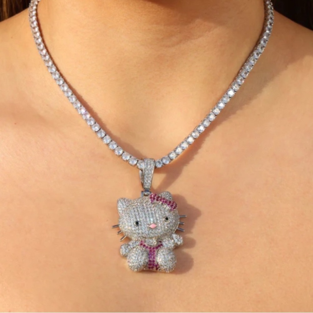 Hello Kitty Silver Pink Sparkle Necklace